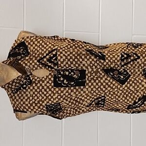 Olivia Rose 12 Button Down Print Shirt Dress Mandarin Collar Keyhole Border EUC